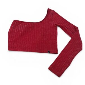 True Religion Red Sparkle Ribbed wind, shoulder size medium/large Crop Top